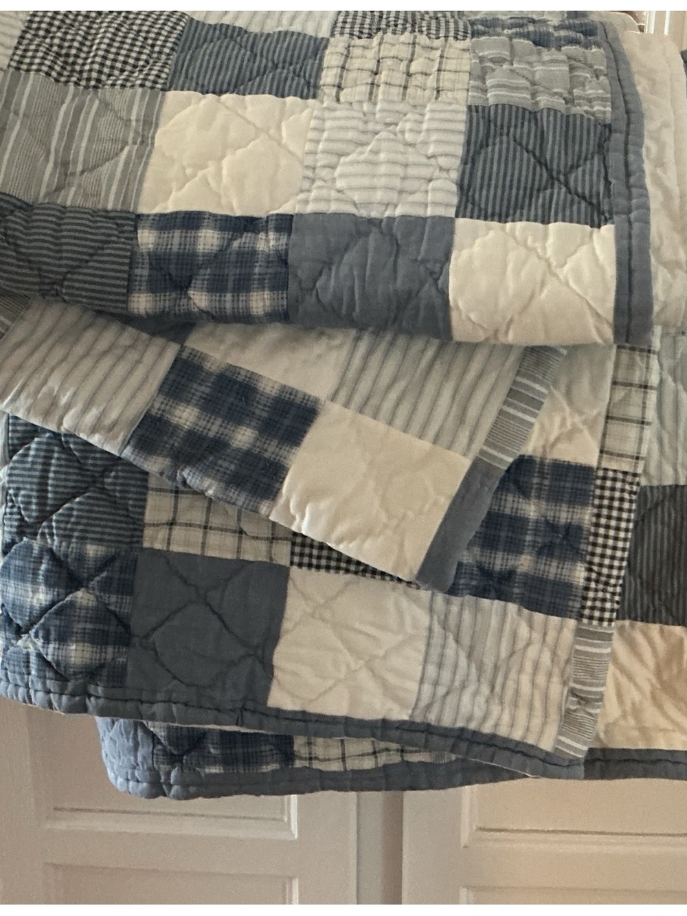 Vintage LLbean Blue Plaid Patchwork Bedspread - Picture 5 of 16